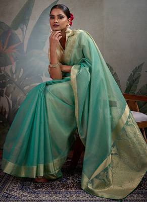 Green faux georgette embroidery with sequins work top-palazzo with dupatta Full Stitched Free Size 2