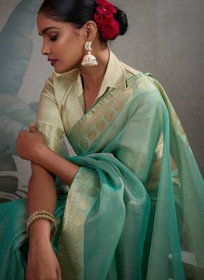 Green faux georgette embroidery with sequins work top-palazzo with dupatta Full Stitched Free Size 3