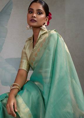 Green faux georgette embroidery with sequins work top-palazzo with dupatta Full Stitched Free Size 4