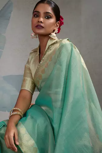 Green faux georgette embroidery with sequins work top-palazzo with dupatta Full Stitched Free Size