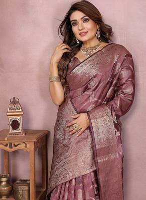 Purple Color Wedding Organza Silk Saree 1