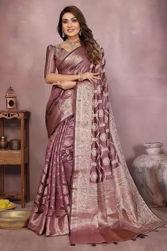 Purple Color Wedding Organza Silk Saree