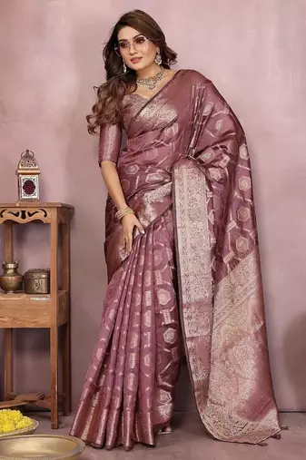 Purple Color Wedding Organza Silk Saree