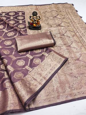 Purple Color Wedding Organza Silk Saree 5