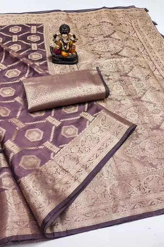 Purple Color Wedding Organza Silk Saree