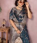 Teal Color Wedding Organza Silk Saree