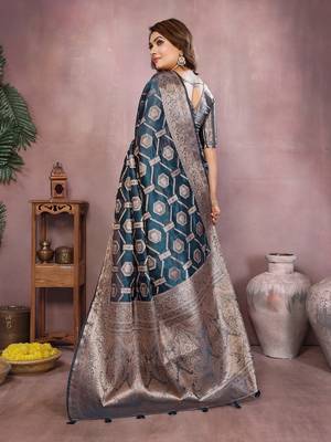 Teal Color Wedding Organza Silk Saree 4