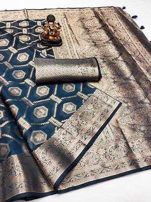 Teal Color Wedding Organza Silk Saree 5