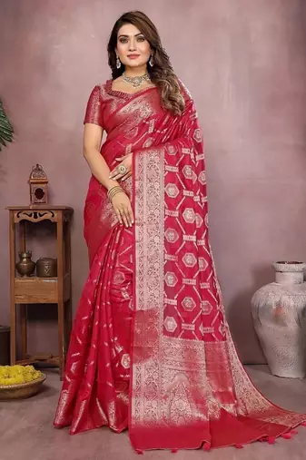 Rani Pink Color Wedding Organza Silk Saree