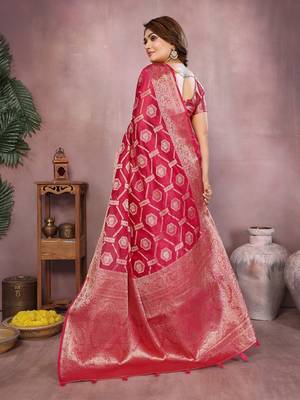 Rani Pink Color Wedding Organza Silk Saree 4
