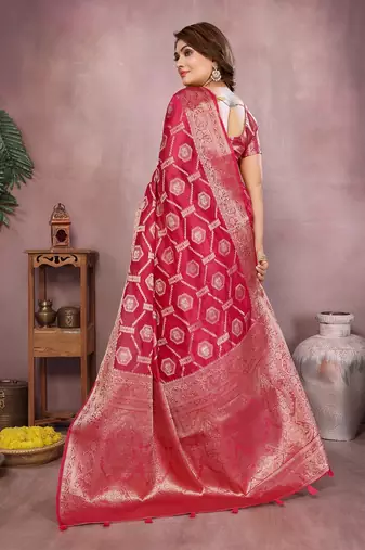 Rani Pink Color Wedding Organza Silk Saree