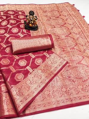 Rani Pink Color Wedding Organza Silk Saree 5