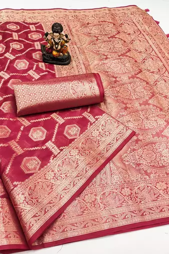 Rani Pink Color Wedding Organza Silk Saree