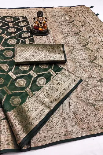 Dark Green Color Wedding Organza Silk Saree