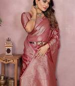Onion Pink Color Wedding Organza Silk Saree