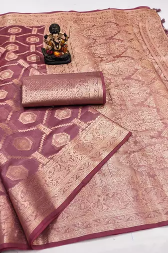 Onion Pink Color Wedding Organza Silk Saree