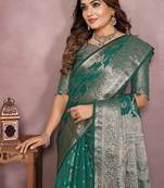 Emerald Green Color Wedding Organza Silk Saree