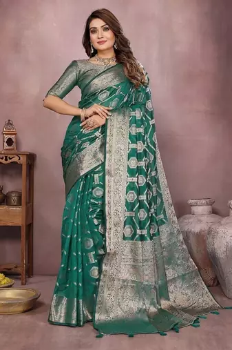 Emerald Green Color Wedding Organza Silk Saree