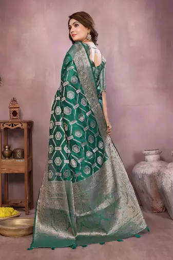 Emerald Green Color Wedding Organza Silk Saree