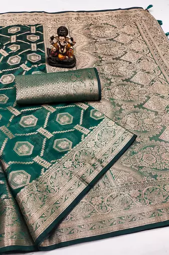 Emerald Green Color Wedding Organza Silk Saree