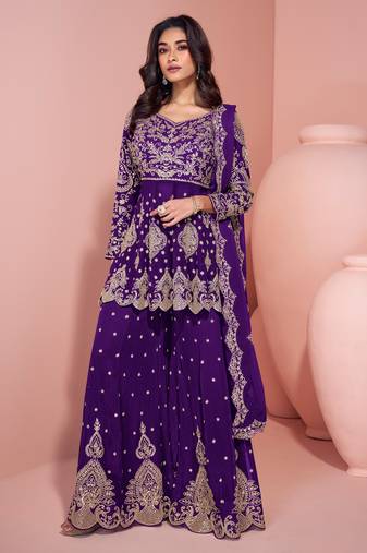 Blue embroidered georgette kurta suit with dupatta