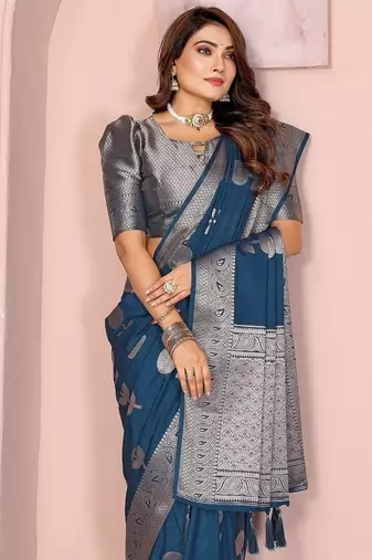 Teal Blue Color Elegent Soft Georgette Saree