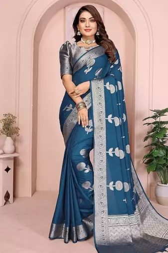 Teal Blue Color Elegent Soft Georgette Saree