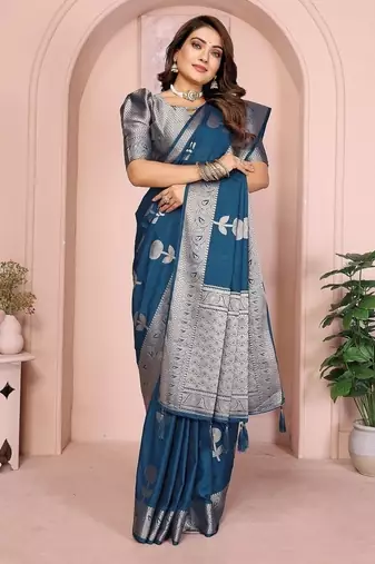 Teal Blue Color Elegent Soft Georgette Saree