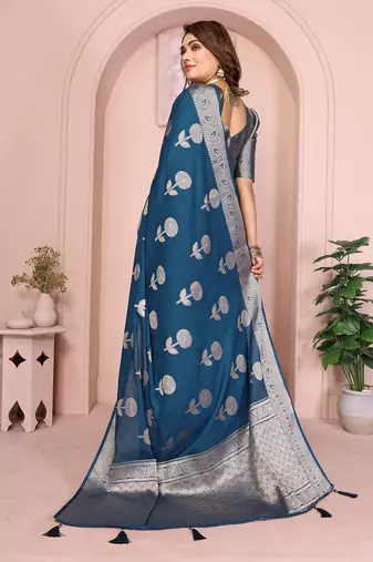 Teal Blue Color Elegent Soft Georgette Saree