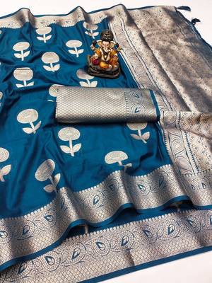 Teal Blue Color Elegent Soft Georgette Saree 5