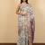 Off white cotton silk abstract print golden zari border saree with unstitched blouse piece