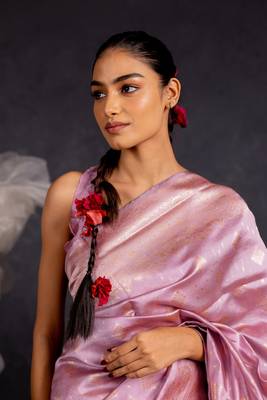 Dusty purple silk blend woven design golden zari border saree with unstitched blouse piece 5