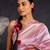 Dusty lavender silk blend woven design golden zari border saree with unstitched blouse piece