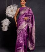 Dusty purple silk blend woven design golden zari border saree with unstitched blouse piece