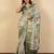Light olive green cotton silk blend floral print zari woven border saree with unstitched blouse piece