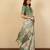 Light olive green cotton silk blend floral print zari woven border saree with unstitched blouse piece