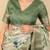 Light olive green cotton silk blend floral print zari woven border saree with unstitched blouse piece