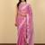Dusty pink chiffon floral print zari work golden lace saree with unstitched blouse piece