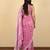 Dusty pink chiffon floral print zari work golden lace saree with unstitched blouse piece