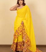 ready to wear bright yellow georgette floral printed saree with unstitched blouse piece