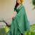 Bottle green chiffon bandhani checks print lace border saree with unstitched blouse piece