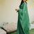 Bottle green chiffon bandhani checks print lace border saree with unstitched blouse piece