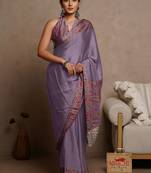 Dusty lavender chiffon solid/abstract printed saree with unstitched blouse piece