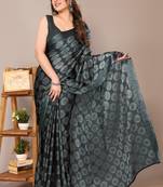 Black chiffon block printed saree with unstitched blouse piece