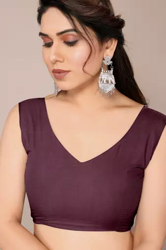 Wine chiffon block printed saree with unstitched blouse piece