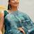 Dusty teal chiffon geometric printed saree with unstitched blouse piece