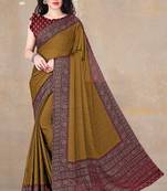 Dark mustard chiffon floral printed saree with unstitched blouse piece