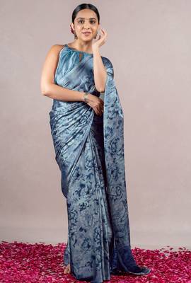 Dark pink georgette stripes print plastic mirror work border saree with unstitched blouse piece 1