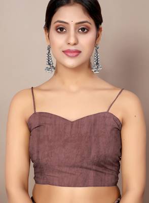 Dark dusty rose pink chiffon floral print plain saree with unstitched blouse piece 5