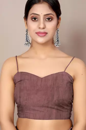 Dark dusty rose pink chiffon floral print plain saree with unstitched blouse piece